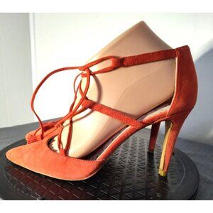 Boden Women Orange Adjustable Lace up Suede Heels Size 39